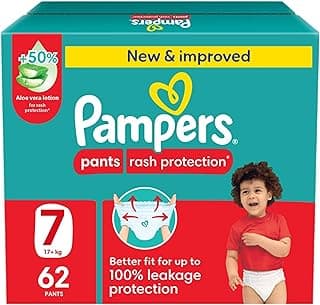 Pampers Rash Protection, Size 7, 17+ kg, Giant Box, 62 Diaper Pants
