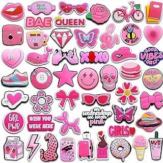 COSMOGONY 50 PCS Shoe Decoration Charms,Cute DIY Croc Charms,Shoe Decorations for Clogs Bubble Slides Sandals and Bracelet Wristband,Shoe Accessories for Girls Kids Women, pink