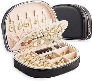 Joyzzz Joyzzz Travel Jewelry Box, Black Mini Jewelry Organizer with 2 Storage Layers, Lightweight PU Leather Case for Rings, Earrings, and Small Accessories, Ideal for Trips & Gifts