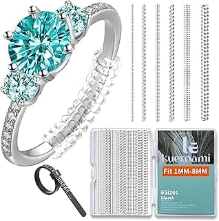 Kueroami Ring Size Adjuster for Loose Rings, 12 Packs - 6 Sizes, Invisible Coil Ring Adjuster for Women and Men,Ring Sizer Make Rings Smaller Without Resizing (CLEAR)