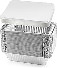 NYHI 50-Pack Heavy Duty Disposable Aluminum Oblong Foil Pans with Lid Covers Recyclable Tin Food Storage Tray Extra-Sturdy Containers for Cooking, Baking, Meal Prep, Takeout - 8.4" x 5.9" - 2.25lb