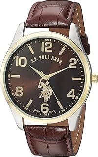 ACCUTIME U.S. Polo Assn. Mens Quartz Watch, Analog Display and Leather Strap USC50225