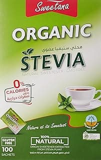 Sweetana Organic Stevia Sweetener, 100 Sachets × 2 g, Green